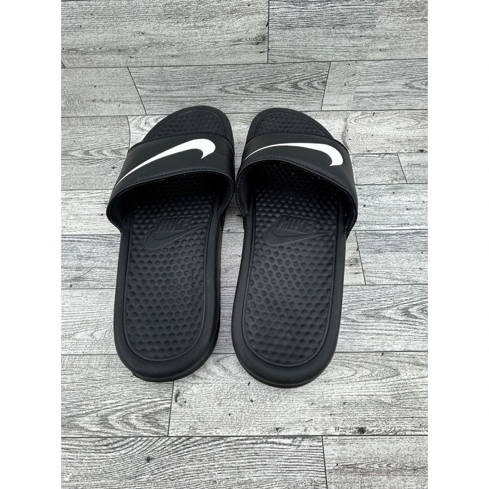 Nike Benassi JDI Black White Swoosh Slide Sandals 343880-011 Men Sz 8